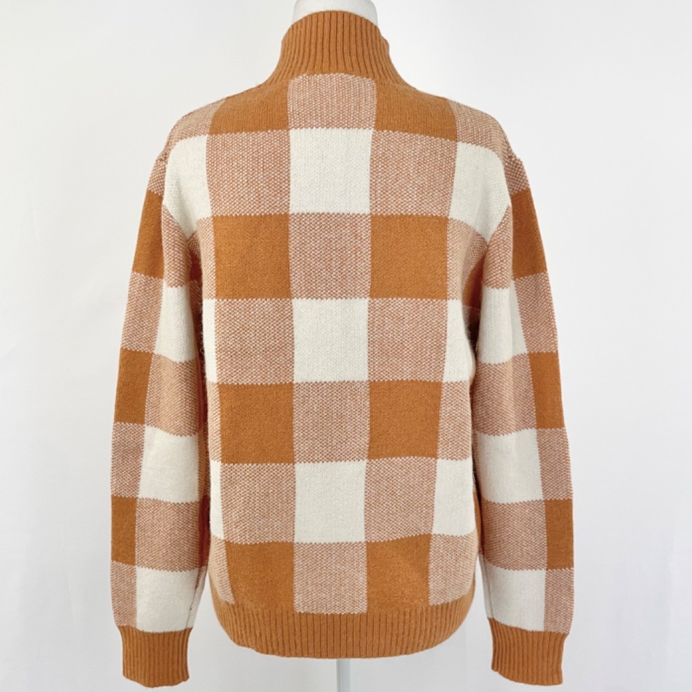 New Callahan Gingham Plaid Knit Mock Neck Sweater Orange Ivory Size Medium - Picture 8 of 13